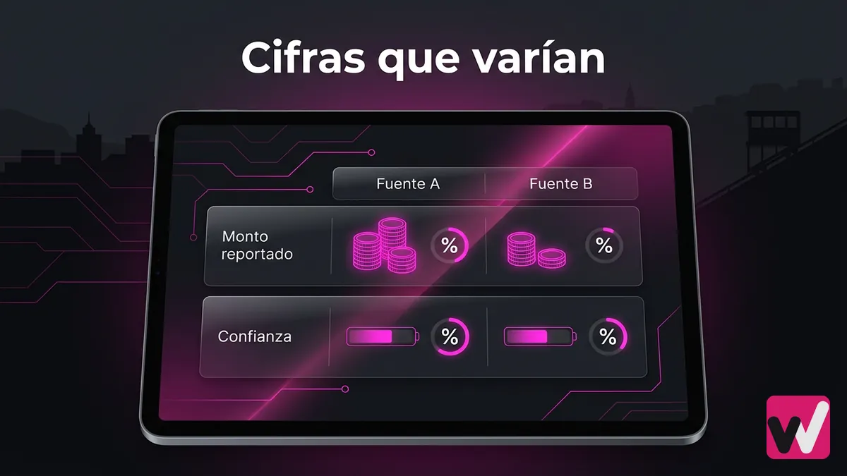 Comparación ilustrativa de cifras reportadas del bono de Wanabet en pantalla oscura con acentos magenta