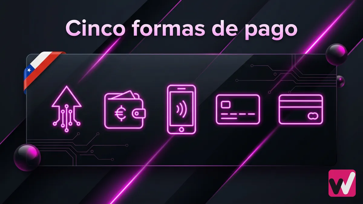 Cinco métodos de pago aceptados por Wanabet mostrados como iconos abstractos con acento chileno