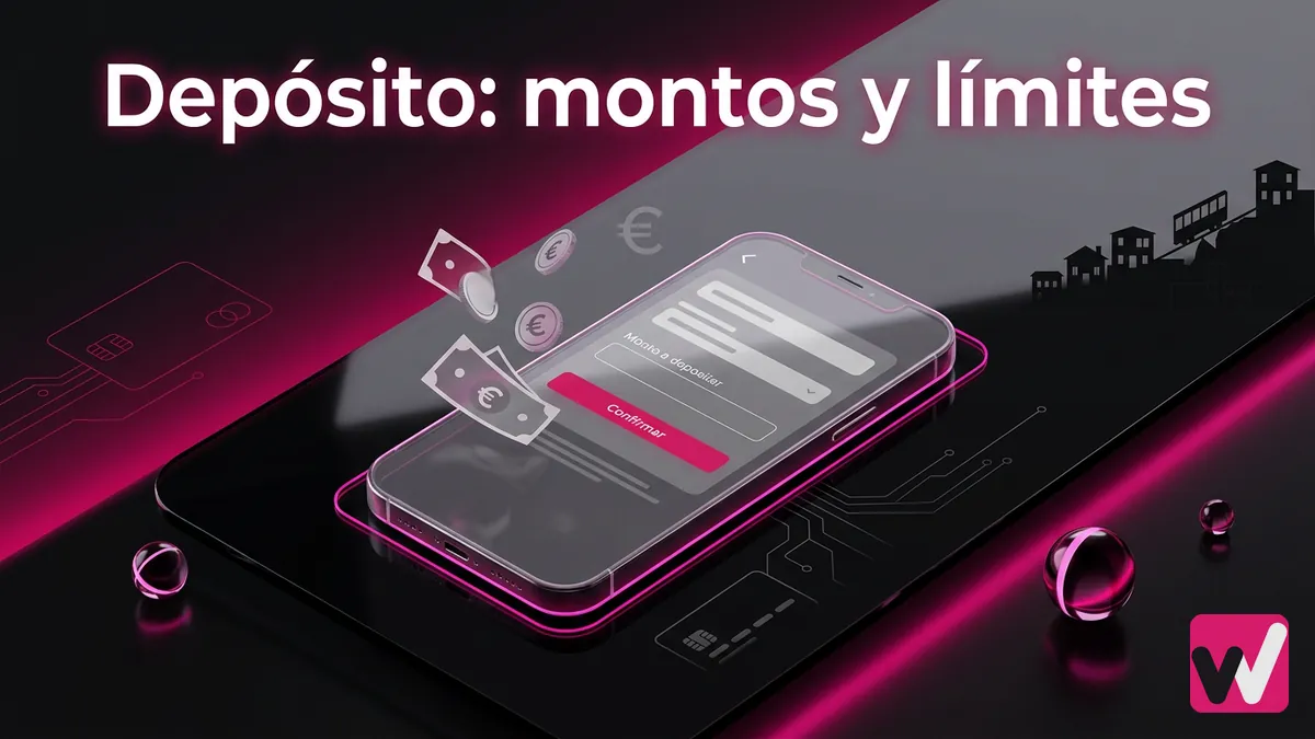 Pantalla de depósito de Wanabet con montos en euros y límites, fondo con cerros de Valparaíso
