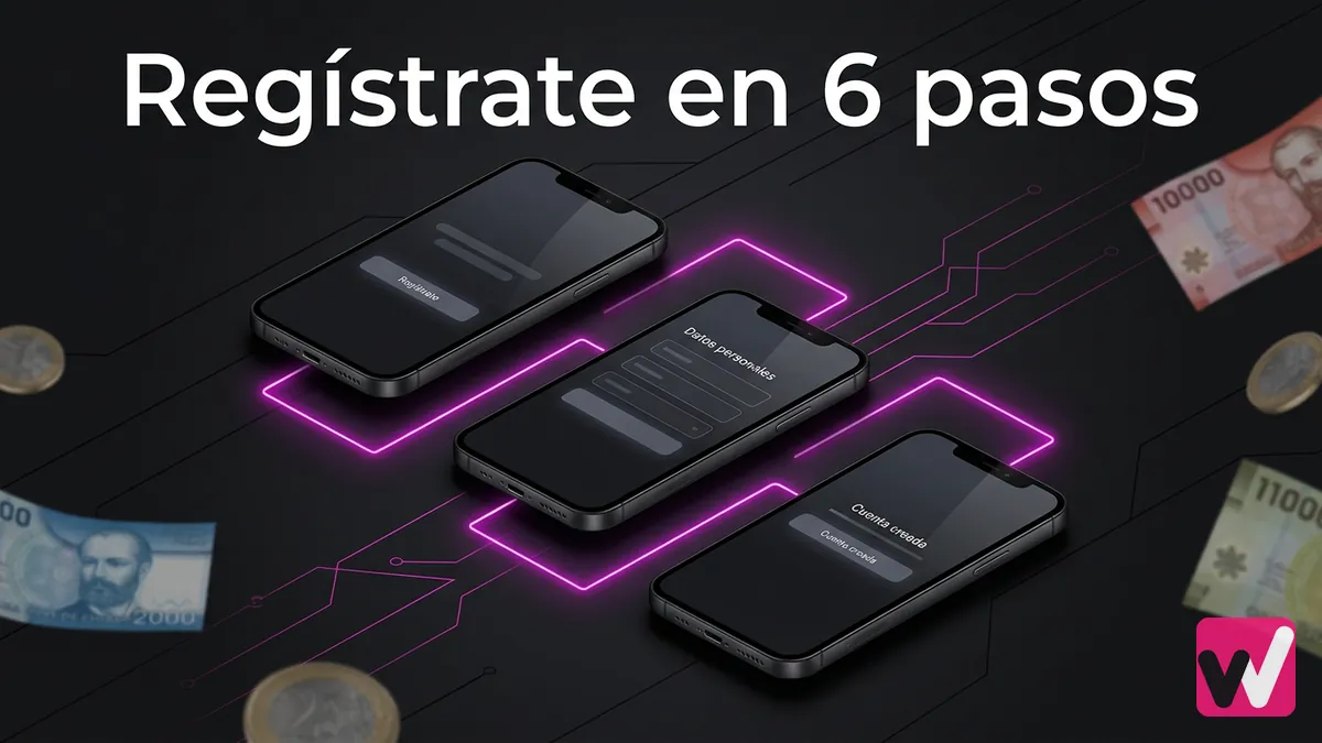 Wanabet CL: pasos de registro en tres pantallas de celular con formulario