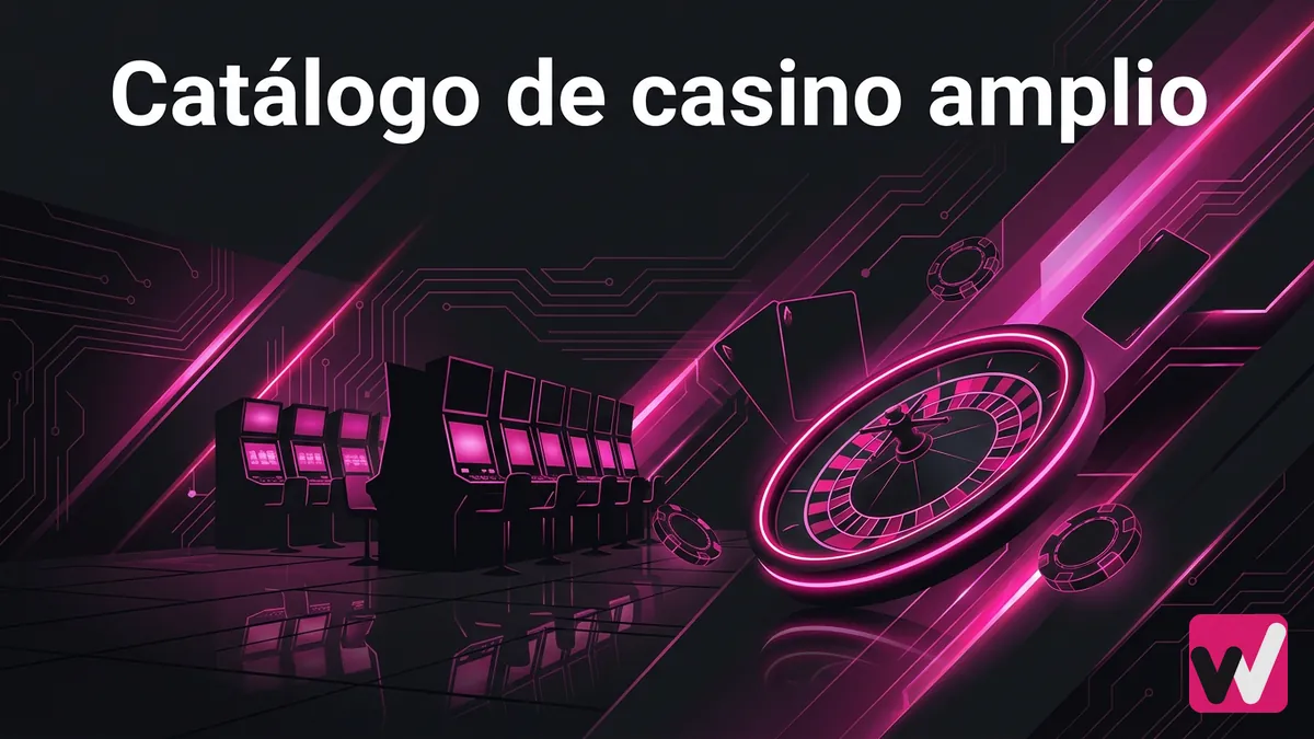 Catálogo de tragaperras y ruletas del casino Wanabet ilustrado en tonos magenta