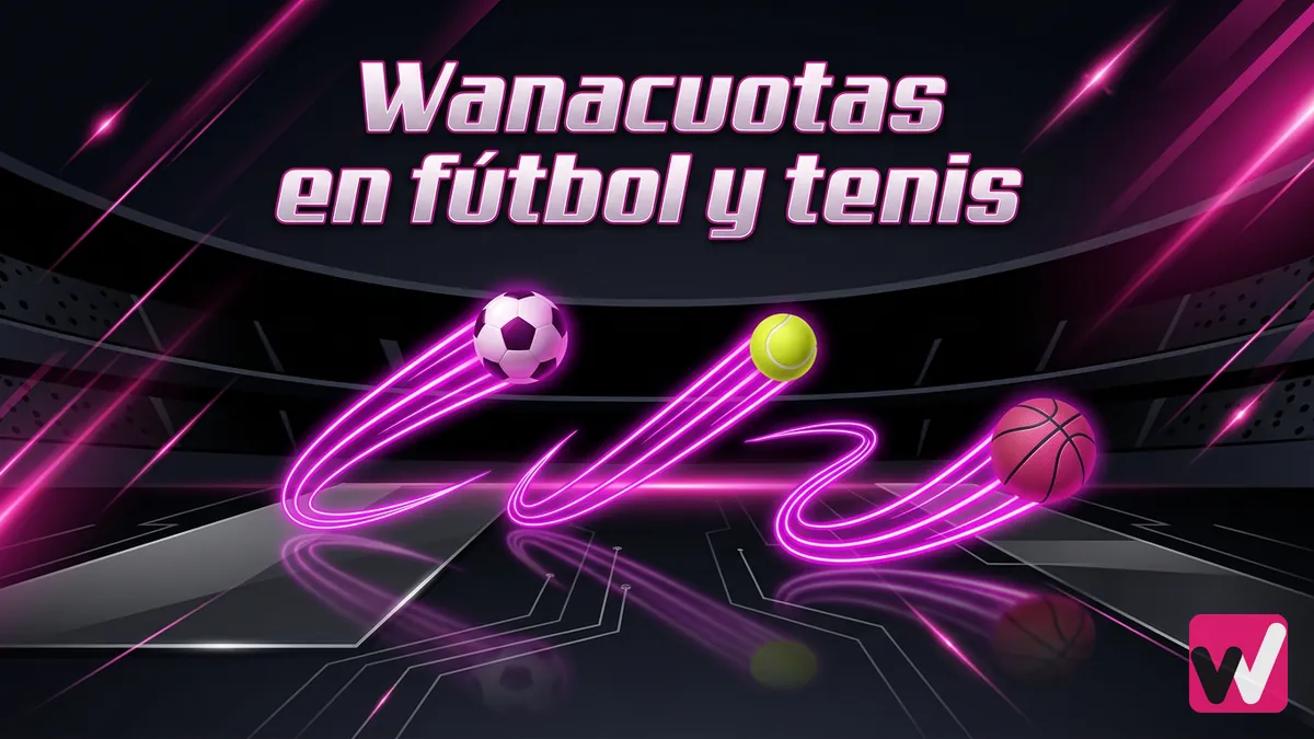 Ilustración de apuestas deportivas Wanacuotas de Wanabet con balones y cancha estilizada